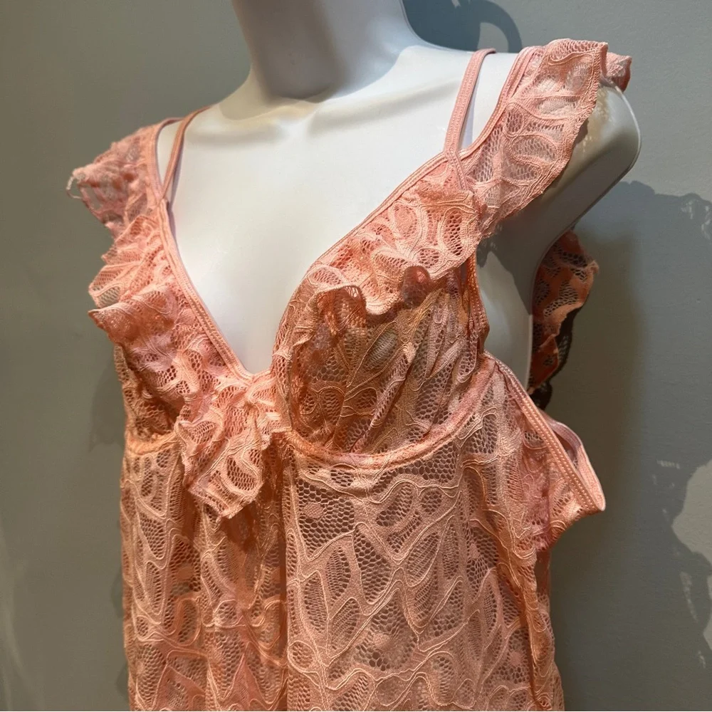 Elegant Moments Pink 2-Piece Set Lace Dress and G-String Size 3X NWT
